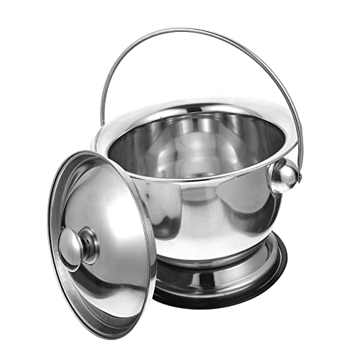 FRCOLOR ステンレス製小便器 カバー付き 子供用痰壺 ベッドサイド用便器バケツ 浴室用ポータブル便器 成人用夜間尿器 滑り止め加工 軽量 コンパクト設計