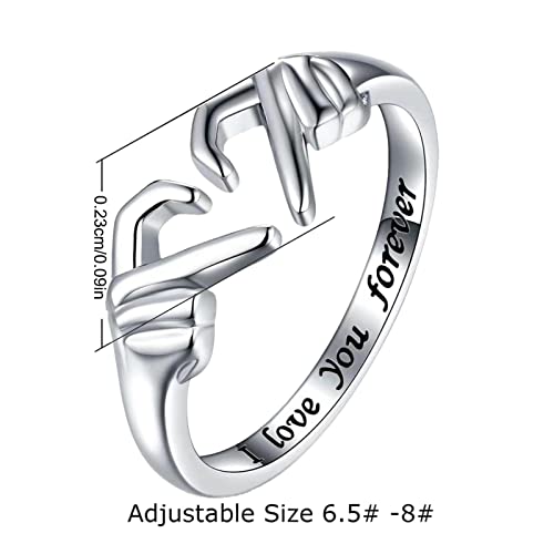 gesto romântico em forma coração, dedo mão I Love You-Forever esculpidos anéis femininos masculinos