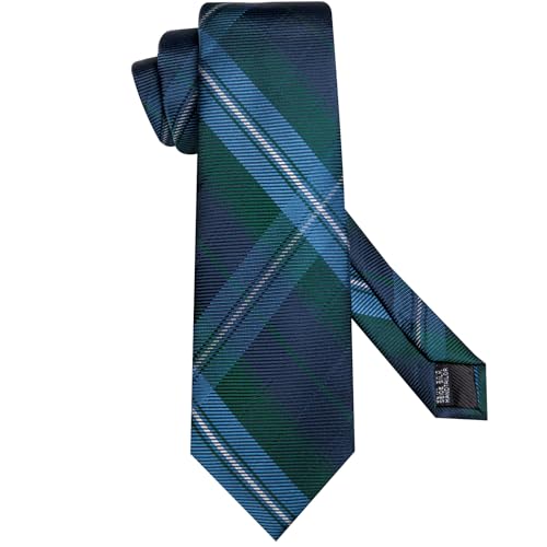 Image of Dubulle Mens Paisley Striped Tie and Handkerchief Cufflinks Tie Set for Men Wedding Business Formal,Blue Green