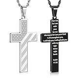 Picture of Romass 2Pcs Cross Necklace for Men Boys, Bible Verse Christmas Gifts Stainless Steel Silver Black American Flag Chains for Men Pendant Jewelry Box