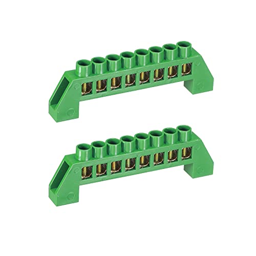 sourcing map Terminal Grounding Bar Screw Block Barrier Brass Strip 8 Positions Green for Electrical Distribution Pack of 2