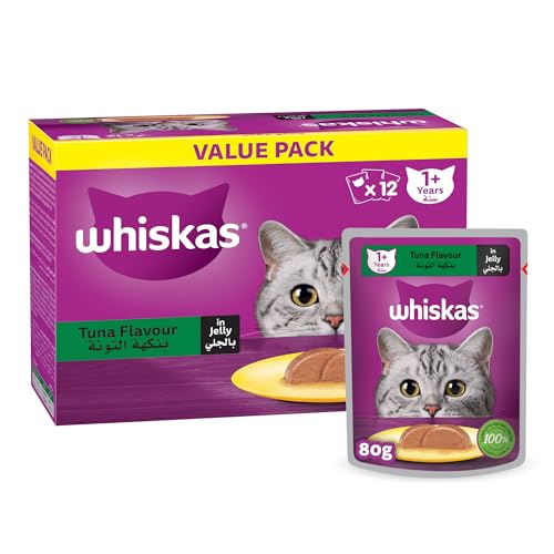 Whiskas Wet Cat Food Tuna Made with Real Fish for Adult Cats 1+ Years Flavor Lock Pouch 80g x 12 Pack