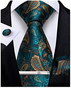 DiBanGu Men's Necktie Handkerchief Silk Paisley Floral Tie Pocket Square Cufflinks Tie Clip Set