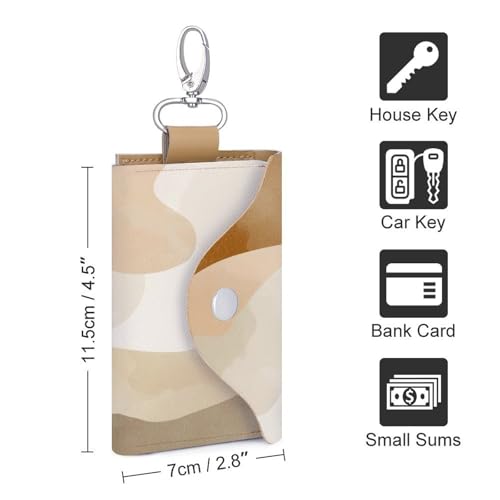 Soft Beige And Cream Abstract Shapes Key Holder Bag PU Leather ID Card Holder Keychains Case Cover for Men Women2