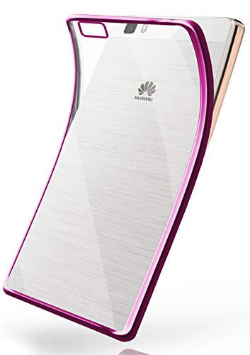 moex Cover in Silicone Trasparente Compatibile con Huawei P8 Lite 2015 | Bordo Metallizzato, Rosa