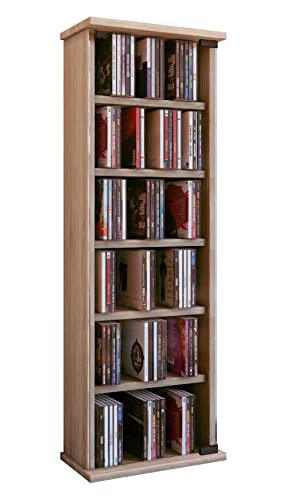 VCM CD Regal Holz Vetro | platzsparender CD Schrank mit Glastüren für 150 CDs oder 65 DVDs | Maße: H. 92 x B. 31 x T. 18 cm | Elegantes DVD Regal stehend | Blu ray Regal | CD Regal Sonoma-Eiche