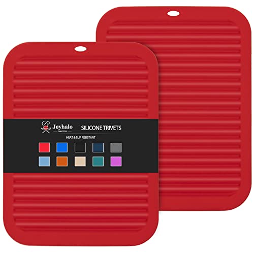 Joyhalo Silicone Trivets - Hot Pads for Kitchen, Protect Table & Quartz Countertops, Heat Resistance to 480F, Set of 2, Red
