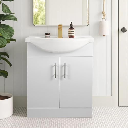 Home Treats 450 Vanity Unit Furniture, Ceramic Wash Basin Sink, Floor Standing, Soft Close Doors Bathroom Storage Cabinet - White (Vanity 65cm) - Image 2