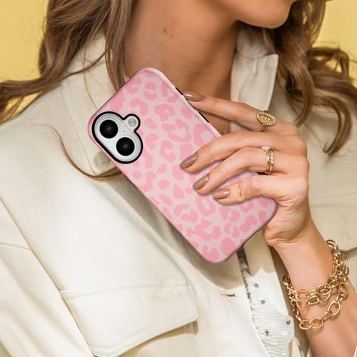 Coque iPhone 16 rose léopard magnétique fine en plastique rigide