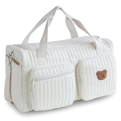 Imagen de Bemonew Bolsa de viaje acolchada con bordado de oso gran capacidad ideal para ir al hospital o para el fin de semana 48 x 26 x 22 cm