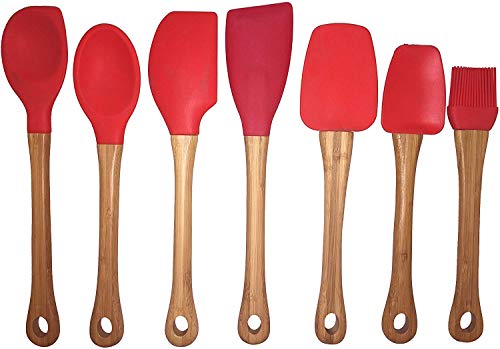 Murphy Bamboo Premium 7 Piece Bamboo & Silicone Kitchen Cooking Utensil Set (Red)