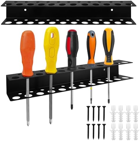 Screwdriver Holder Wall Mount with 23 Holes, 12.6" Long, Heavy Duty Hand Tool Box Organizer Holders Rack Storage Peg Board for Screw Driver Pliers for Garage Workshop Shed (No Screwdriver Included)
