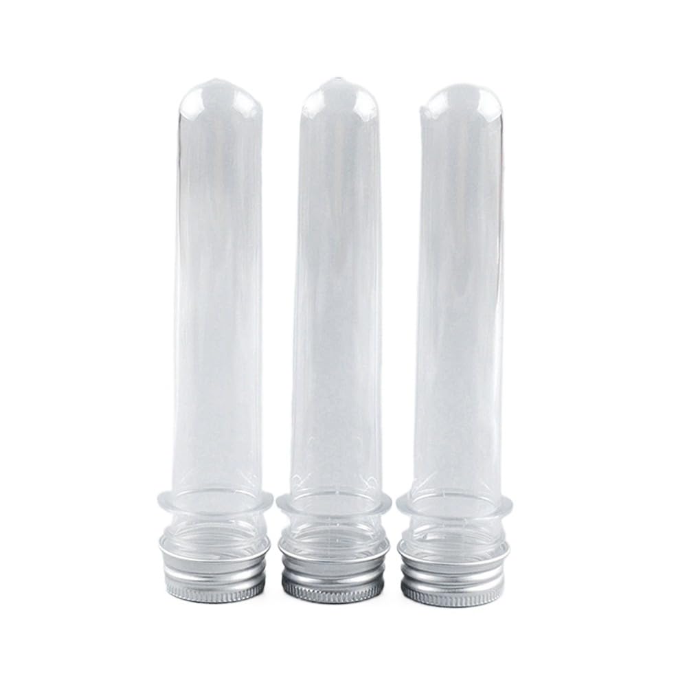 20 tubos de ensayo de 100 ml de plástico transparente con tapón de rosca, botella de prueba reutilizable para tubos de flores, manualidades, decoración de fiestas, caramelos, polvo, especias