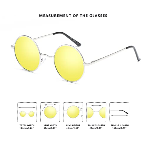 LASPOR Round Polarized Sunglasses for Hippie Glasses Metal Frame 100% UV Blocking Lens4