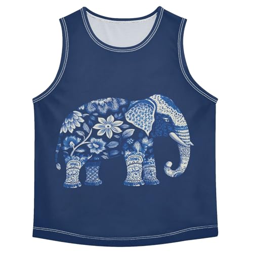 Floral Elephant Navy Boys Tank Tops Toddler Sleeveless Tank Top Undershirts for Sports,3T