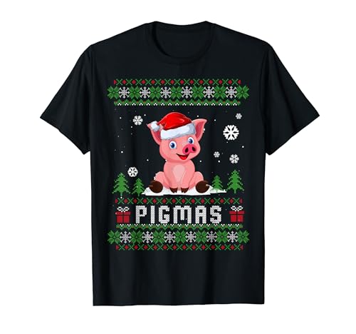 Suéter navideño divertido para amantes de los cerdos, bonito sombrero de Papá Noel Camiseta