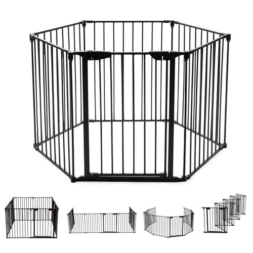 LIFEZEAL Cancelletto Pieghevole in Ferro per Camino e Scale, Cancello con 6 Pannelli per Bambini, Cani e Gatti, Barriera Protettiva da Interno ed Esterno (nero)