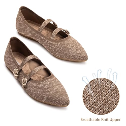 bejinash women39s mary jane flat dressy knitted shoes with double adjustable strap ballets comfortable for work pointed toe flats shoes for women