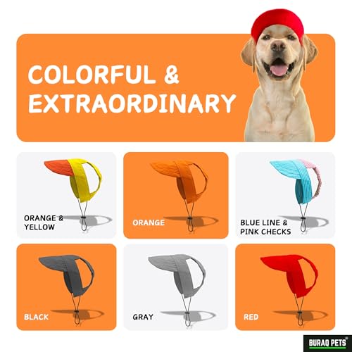 Image of Buraq Pets Dog Baseball Cap, Pet Sun Hats with Ear Holes, Sport Hat for Medium, Large, Doggies Adjustable Drawstring Puppies, Cats, Visor Hat (Black, M)