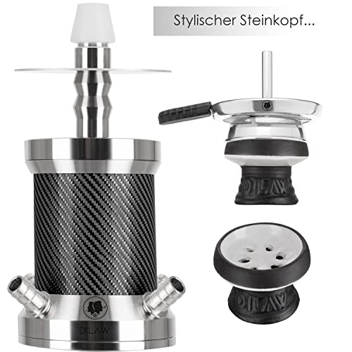 DILAW® Turtle X Carbon Shisha Aluminium 22cm Hookah to Go 4 Anschlüsse mit Tasche | Wasserpfeife Edelstahl Kaminkopf… – Bild 5