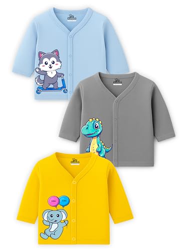 Image of Kidbee Baby Front-Open Cotton Jabla /Top, Full Sleeve, Unisex, Months, Pack of 3