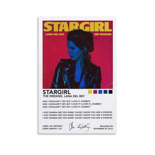BATTTX Lana Del Rey Poster sur toile avec inscription « Stargirl Bild Mit Unterschrift » pour décoration de chambre à coucher, bureau, chambre, cadeau sans cadre, 30 x 45 cm