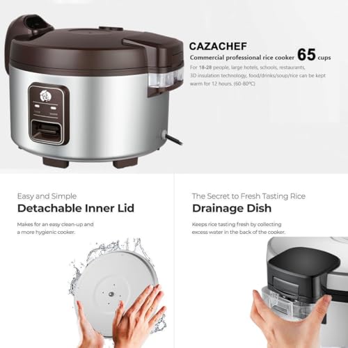 Cazachef 13L COMMERCIAL RICE COOKER 13.8 Qt Large Commercial Rice Cooker 65 Cups Cooked 32 Cups Uncooked Rice Commercial Electiric Rice Warmer thumb #7