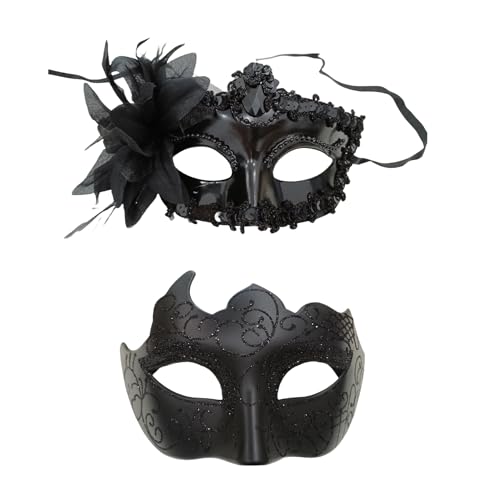 Hopodix Black Couples Masquerade Mask set Gothic venetian masks for Valentine Party carnival mask mardi gras mask