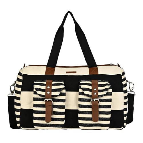 Image of ENSAC Premium 15L Weekender Duffle Bag for Travel for Men and Women Made of Cotton /Jacquard with Cabin Holiday Bag with Non Detachable Shoulder Strap (Black-White)