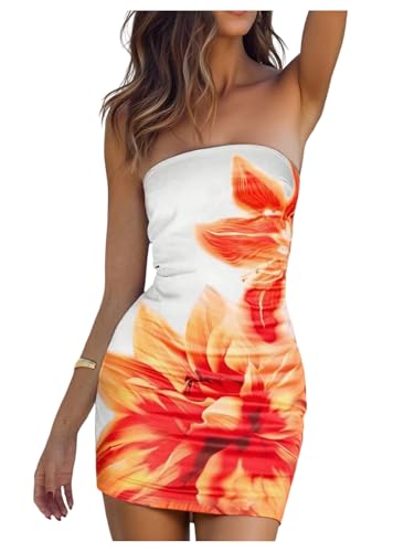 Image of WDIRARA Women's Floral Print Mini Tube Dress Summer Strapless Sleeveless Bodycon Dresses