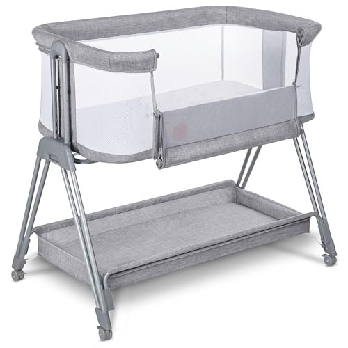lionelo Luna, lit Bebe indépendant, cododo avec Matelas, co-Sleeping, du Nouveau-né à 9 kg. Hauteur et Inclinaison réglables, 4 Roues avec Blocage, Fixation au lit des Parents, aéré