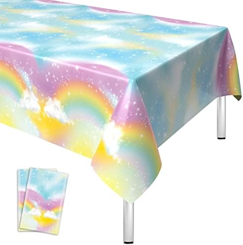 Rainbow Party Tablecloth Disposable Plastic Pastel Rainbow Table Cloth 108*54 Inch Thin Waterproof Rainbow Clouds Table Cover Decorations for Girls Unicorn Theme Birthday Baby Shower Anniversary 2pcs