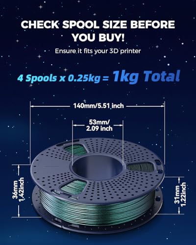 Image of JAYO Galaxy PLA 3D Printer Filament 1.75mm, Glitter Sparkle PLA Colorful Twinkling, 250g Spool, 4 Rolls, 1kg, Galaxy Green, Black, Purple, Brown for FDM Printer