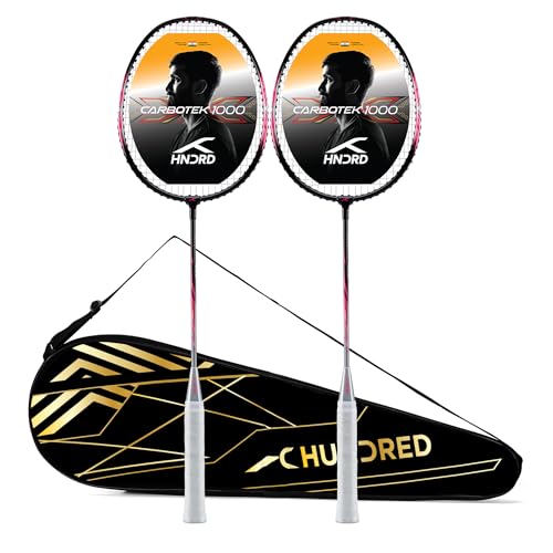 Image of Hundred Carbotek 1000 Badminton Rackets (Pack of 2) | Superlight Head-Heavy Racket for Smash Power | Slim Shaft, Carbon Graphite Shaft & Curve Frame for Better Sweet Spot
