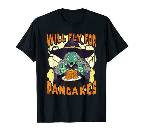 Tortitas bruja Halloween volará para panqueques desayuno comida Camiseta