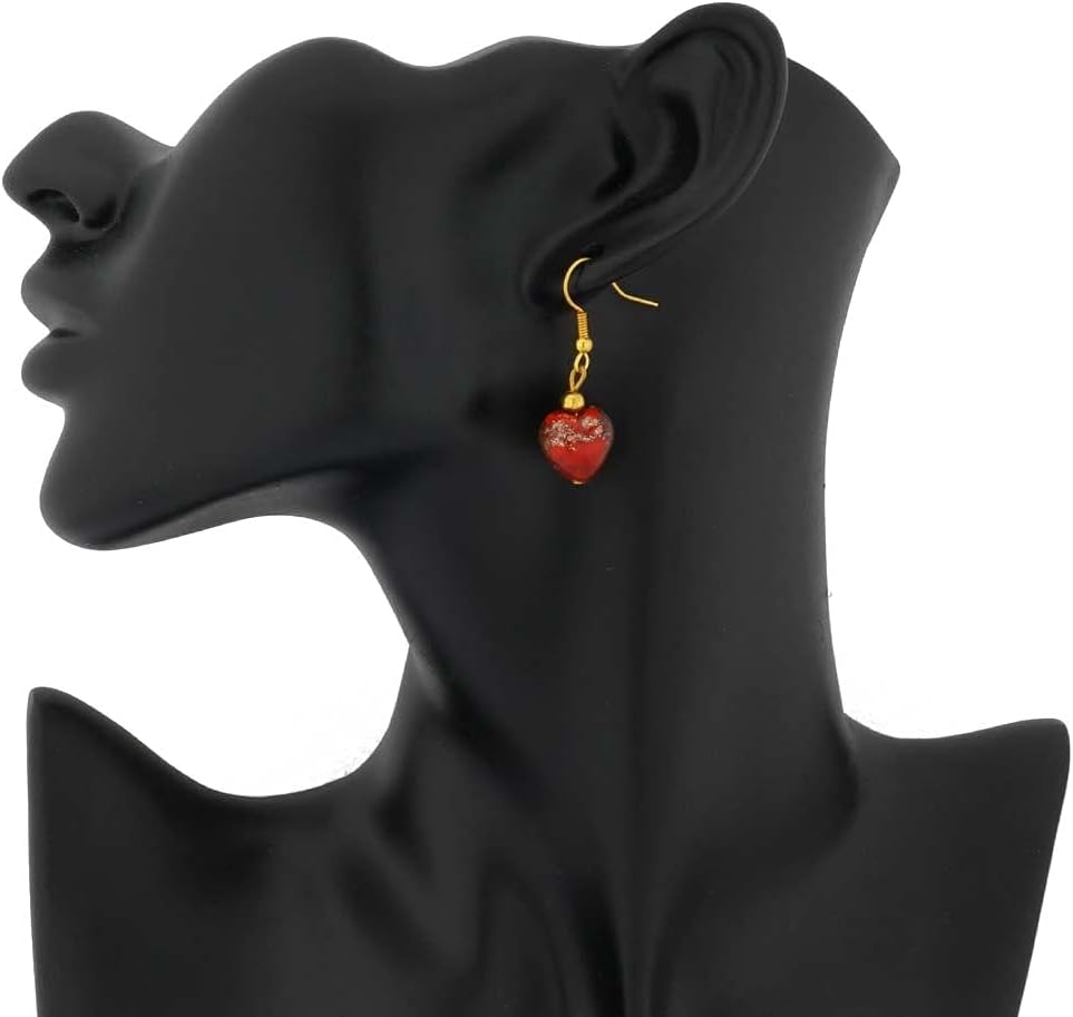 Glass Of Venice Murano Glass Heart Earrings - Red Sparkles