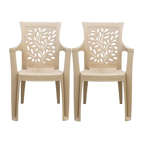 Image of Plasto Luxury Chair with Comfortable Back Posture, Matt & Gloss Pattern for Dining, Bedroom, Kitchen, Living Room, Garden | 150KG Capacity | Strong & Sturdy | Beige