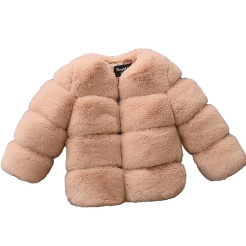 Image of Kids Faux Fur Coat Fluffy Fleece Fuzzy Long Sleeve Cozy Toddler Winter Jacket Girls Thermal Heavy Christmas Clothes (Khaki, 5-6 Years)