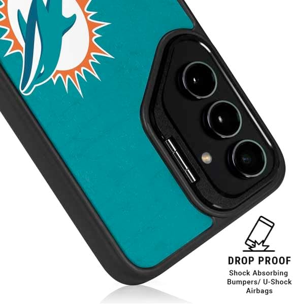 Skinit Kickstand Phone Case Compatible with Galaxy S24 Ultra - Officially Licensed NFL Miami Dolphins Distressed- Aqua Design