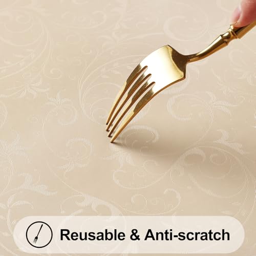 Image of Smiry Rectangle Table Cloth, Waterproof Heavy Duty Vinyl Tablecloths, Wipeable Washable Table Cover for Kitchen and Dining Room (Cream, 60 inch X 120 inch)