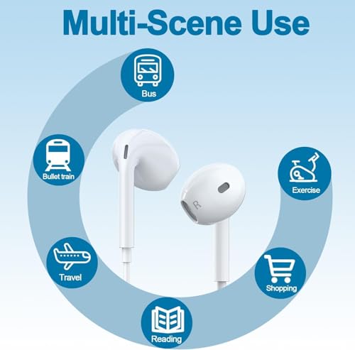 Image of USB-C Wired Earbuds with Microphone, Volume Control, Noise Canceling (White)
