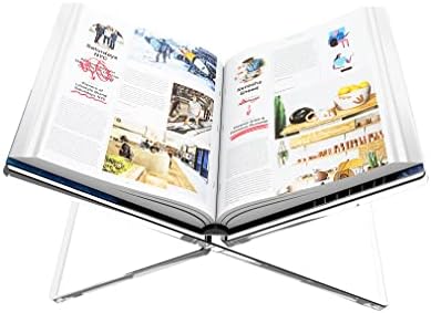 Amasrich Acrylic Book Stand for Reading-Clear Display Magazine Holder-Hands Free-X Shape-Textbook Cookbook Document Recipe Page Holder for Desk-Large Wide for Kitchen Counter BS07