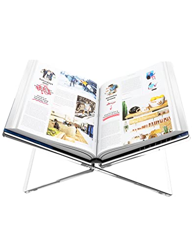 Amasrich Acrylic Book Stand For Reading-Clear Display Magazine Holder-Hands Free-X Shape-Textbook Cookbook Document Recipe Page Holder For Desk-Large Wide For Kitchen Counter Bs07 #TOP22