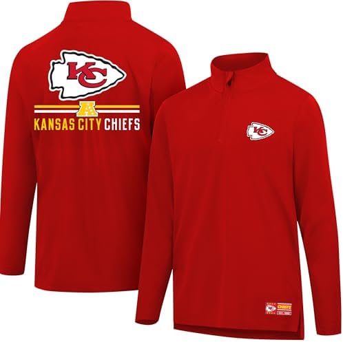 Ultra Game NFL Official Adults Super Soft Quarter Zip Long Sleeve T-Shirt - Unisex, Kansas City Chiefs, Team Color, Medium