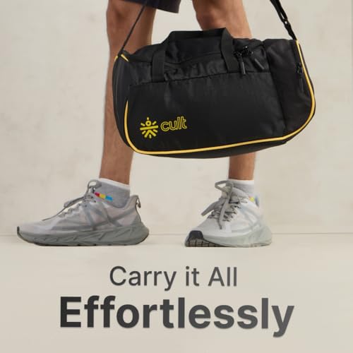 Image of Cult Unisex Duffle Bag 25L - Lightweight, Water-Repellent & Durable Gym and Travel Bag with Adjustable Shoulder Strap, Side Pocket & Strong Zippers - Yellow