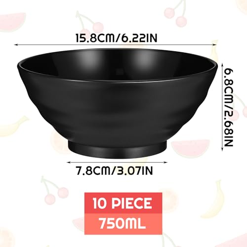 10Pcs Unbreakable Bowl Set, 26oz/750ml Large Lightweight Plastic Bowls Black Serving Bowls Idea for Cereal Dessert Salad Oatmeal, Dishwasher and Microwave Safe - Image 3