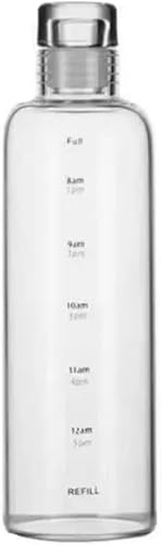 Botella de vidrio de 25 onzas con tapa de vidrio y marcador de tiempo motivacional, botella de agua recargable reutilizable  Botella de agua de