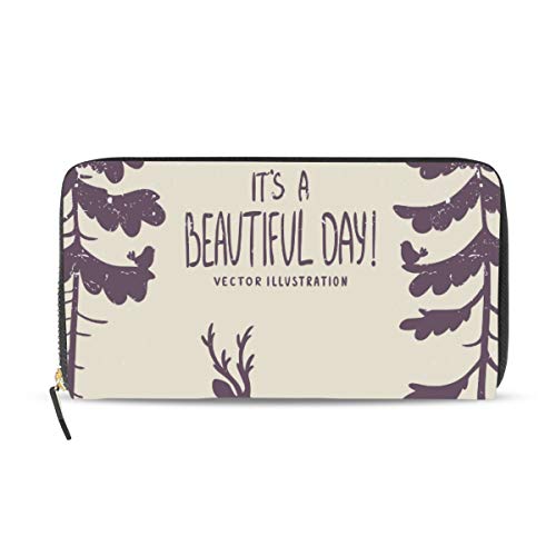 Preisvergleich Produktbild GIGIJY Portemonnaie mit Waldtiermotiv, mehrere Kreditkartenfächer, Ledertasche mit Reißverschluss