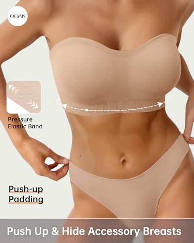 OEAK Strapless Bras for Women Wireless Bandeau Bra Non Slip Push Up Tube Top Seamless Bras Comfortable Padded Bralette3