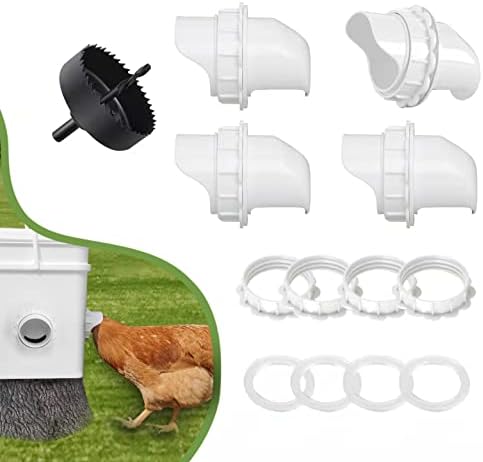 DIY Chicken Feeder No Waste 4 Ports-1 Hole Saw Rain Proof Poultry Feeder Gravity Feed Kit for Buckets, Barrels, Bins and Troughs…